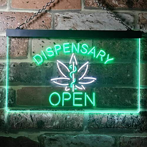 Open Medical Marijuana Dispensary Dual LED Neon Light Sign